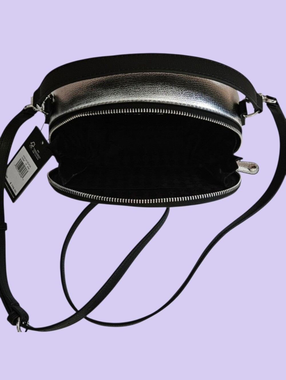 Karl Lagerfeld "Maybelle" Metallic Silver Vegan Leather Adjustable Crossbody NWT - Picture 3 of 7